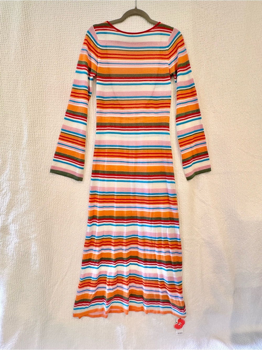 CIDER Orange Multi-Stripe Knit Long Sleeve Maxi Dress Backless NWT size M-L - Picture 4 of 10